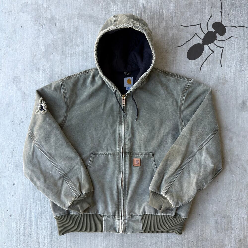 Carhartt J130 Arg Green Hooded Work Wear Jacket